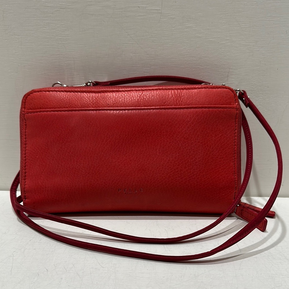 PELLE STUDIO Red Leather Crossbody Wallet/ Bag